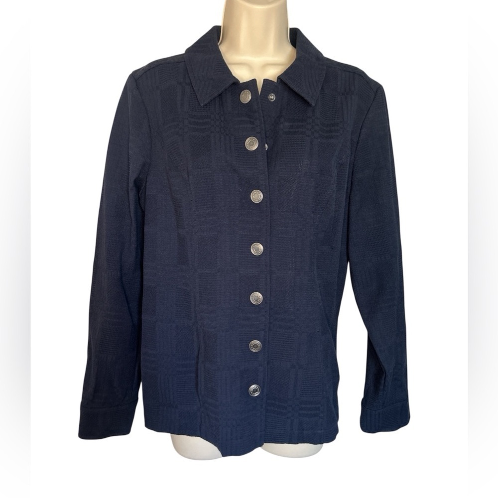 Christopher & Banks Navy Textured Blazer with snaps